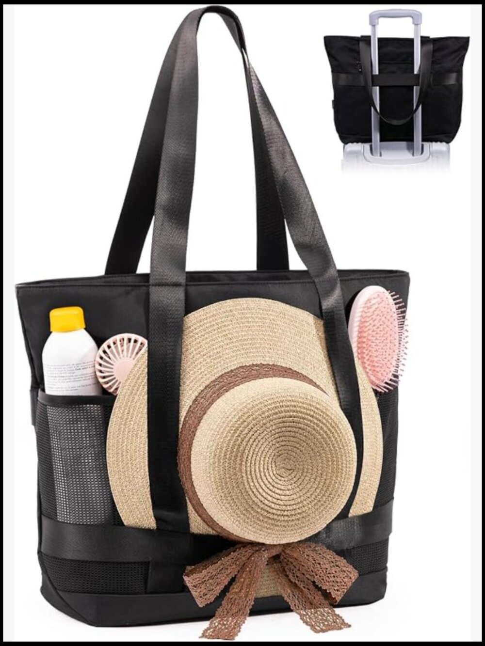 Large Beach Tote Bag Waterproof Sandproof Zipper Wet Compartment 8 Pockets
